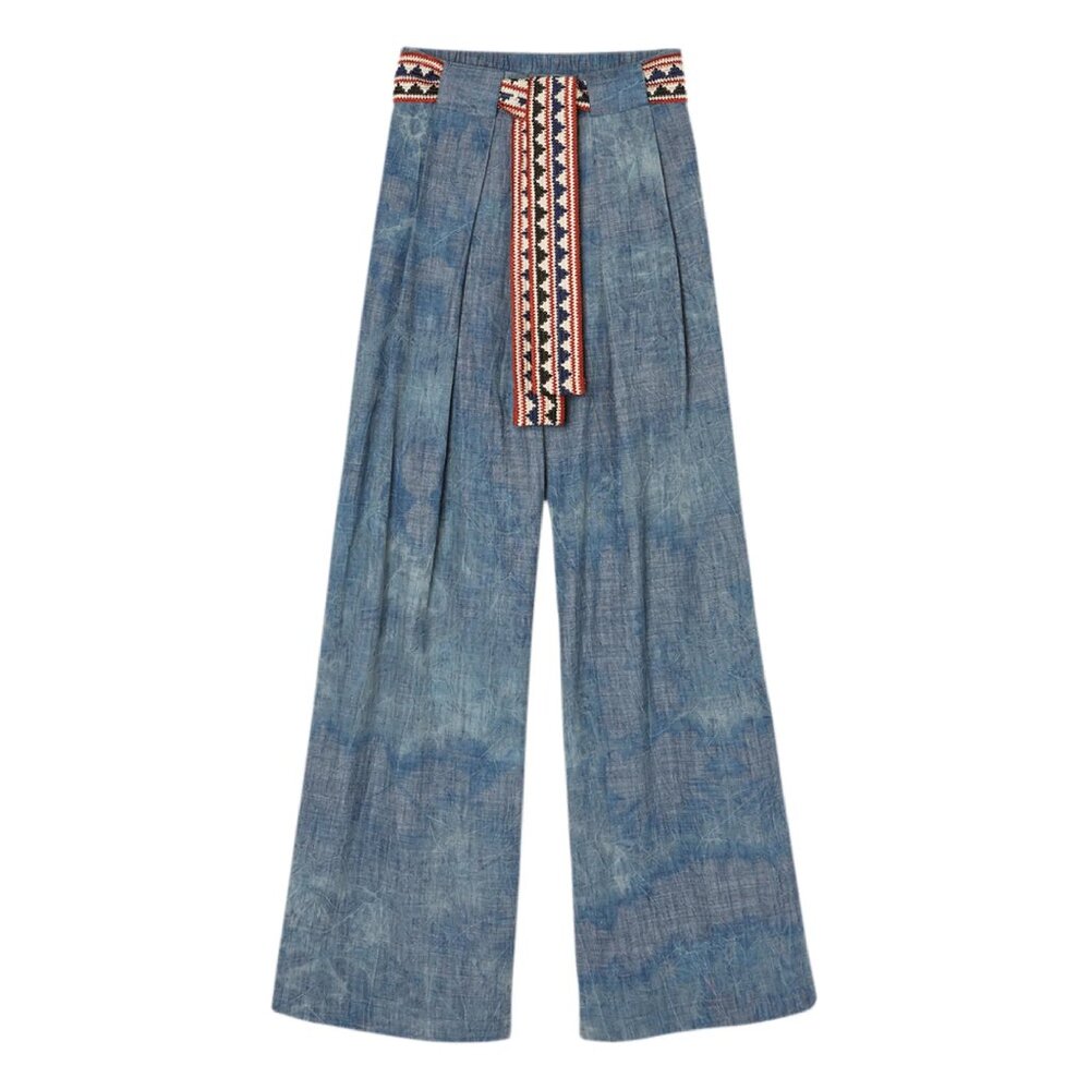 Italian High Waist Wide Leg Tie Dye Cotton Pants IT42 Us4/8 Denim look